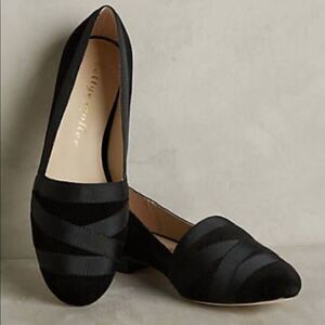 New Anthropologie Bettye Muller Reed Black Velvet Loafers Size 6